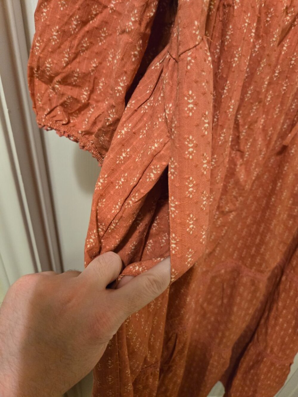 Rust Tie-Front Maxi Dress with Long Sleeves - Picture 9 of 13